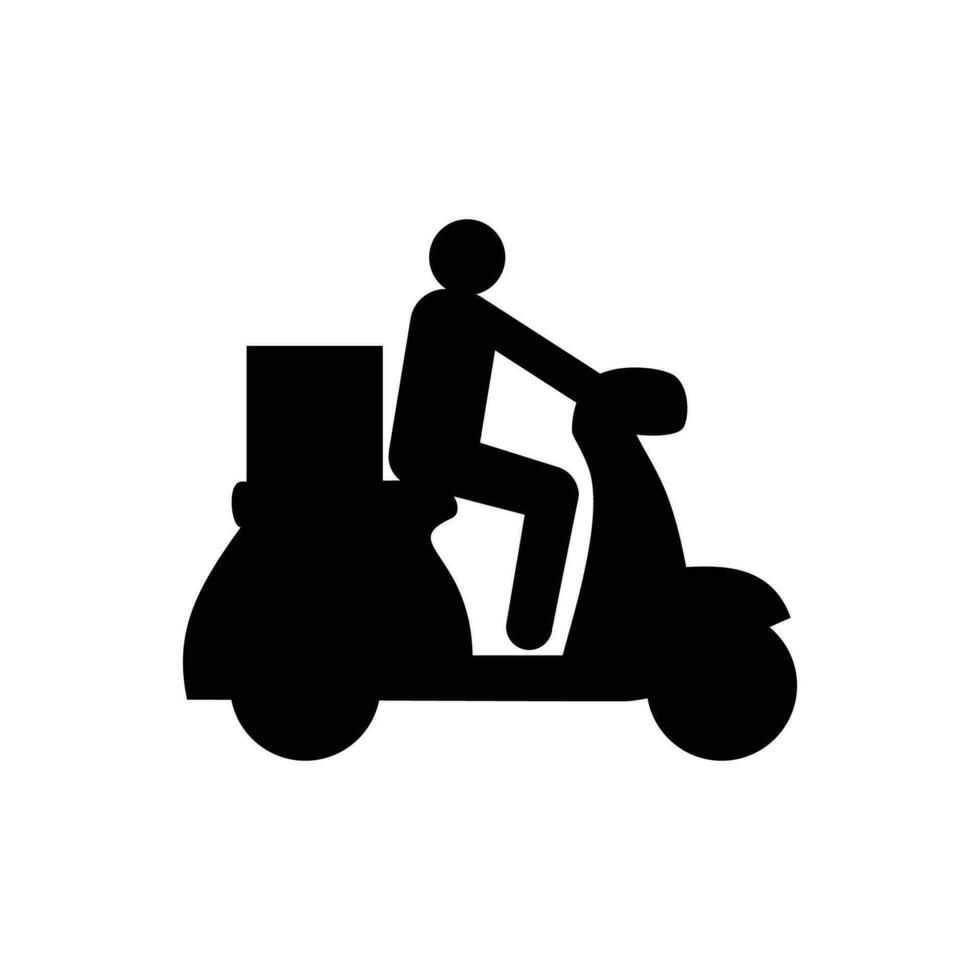 shipping icon design. man drive scooter carrying package express delivery sign and symbol. vector