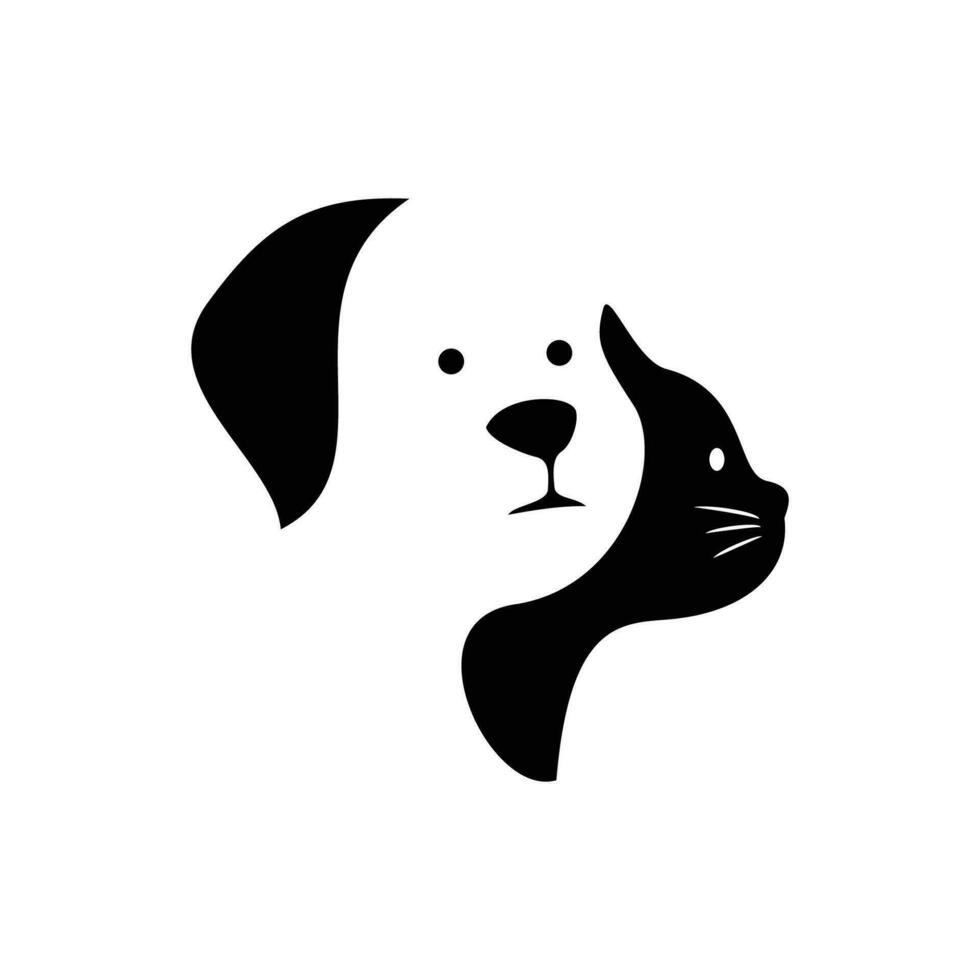 diseño de logotipo de silueta de gato y perro. gatito y cachorro icono, signo y símbolo. vector