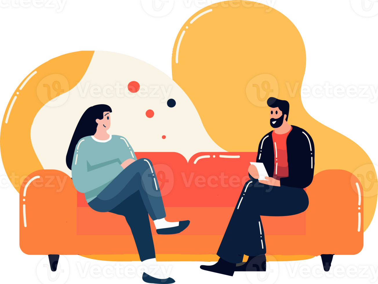 Hand Drawn group of friends chatting on sofa in flat style png