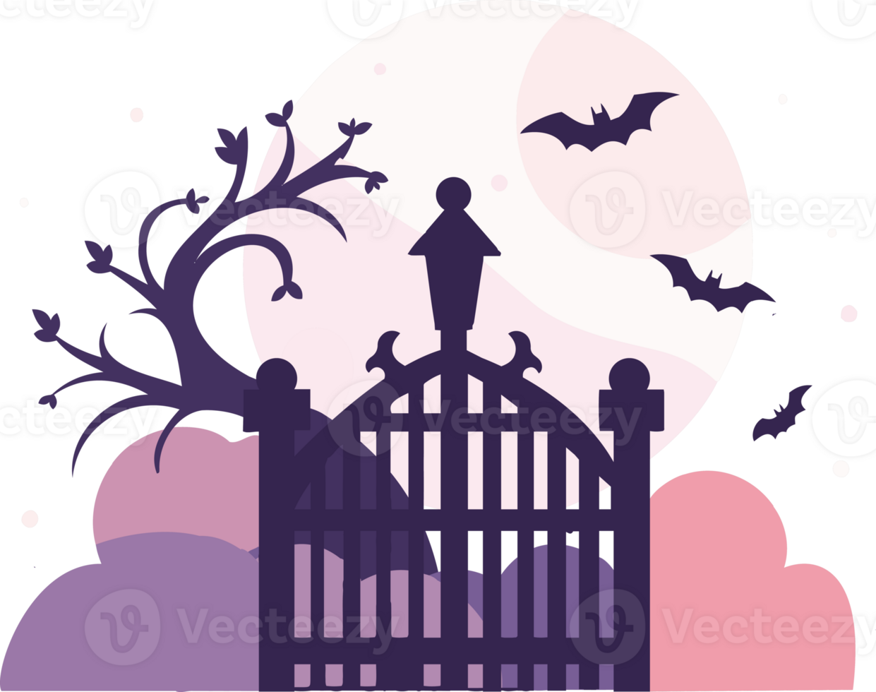 Hand Drawn Halloween castle fence in flat style png