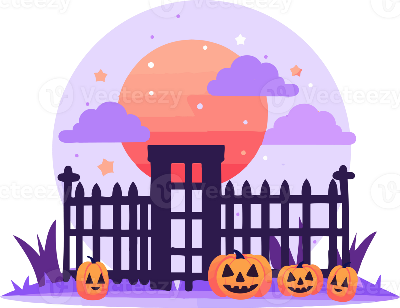 Hand Drawn Halloween castle fence in flat style png