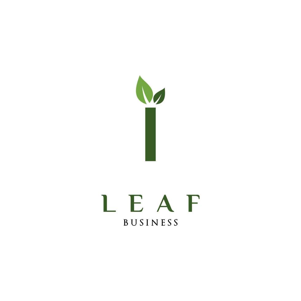 Initial Letter I Leaf Icon Logo Design Template vector