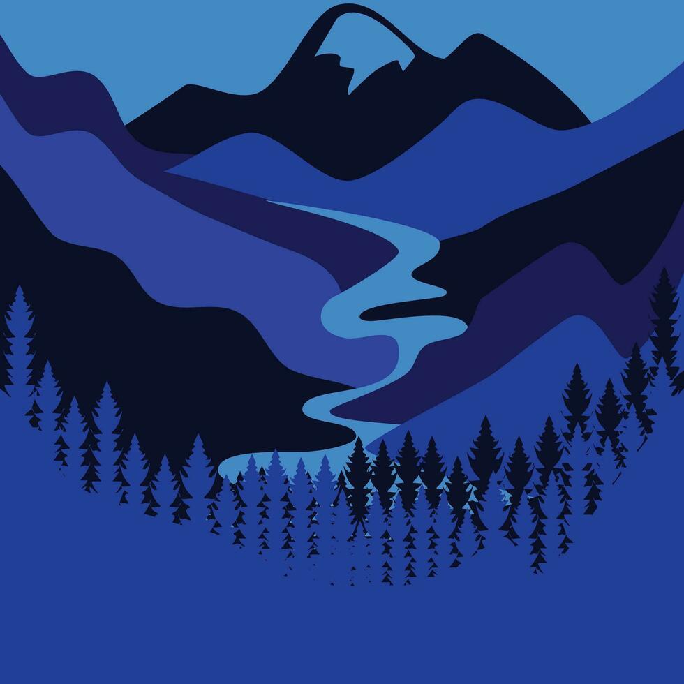 montaña río paisaje ilustración vector