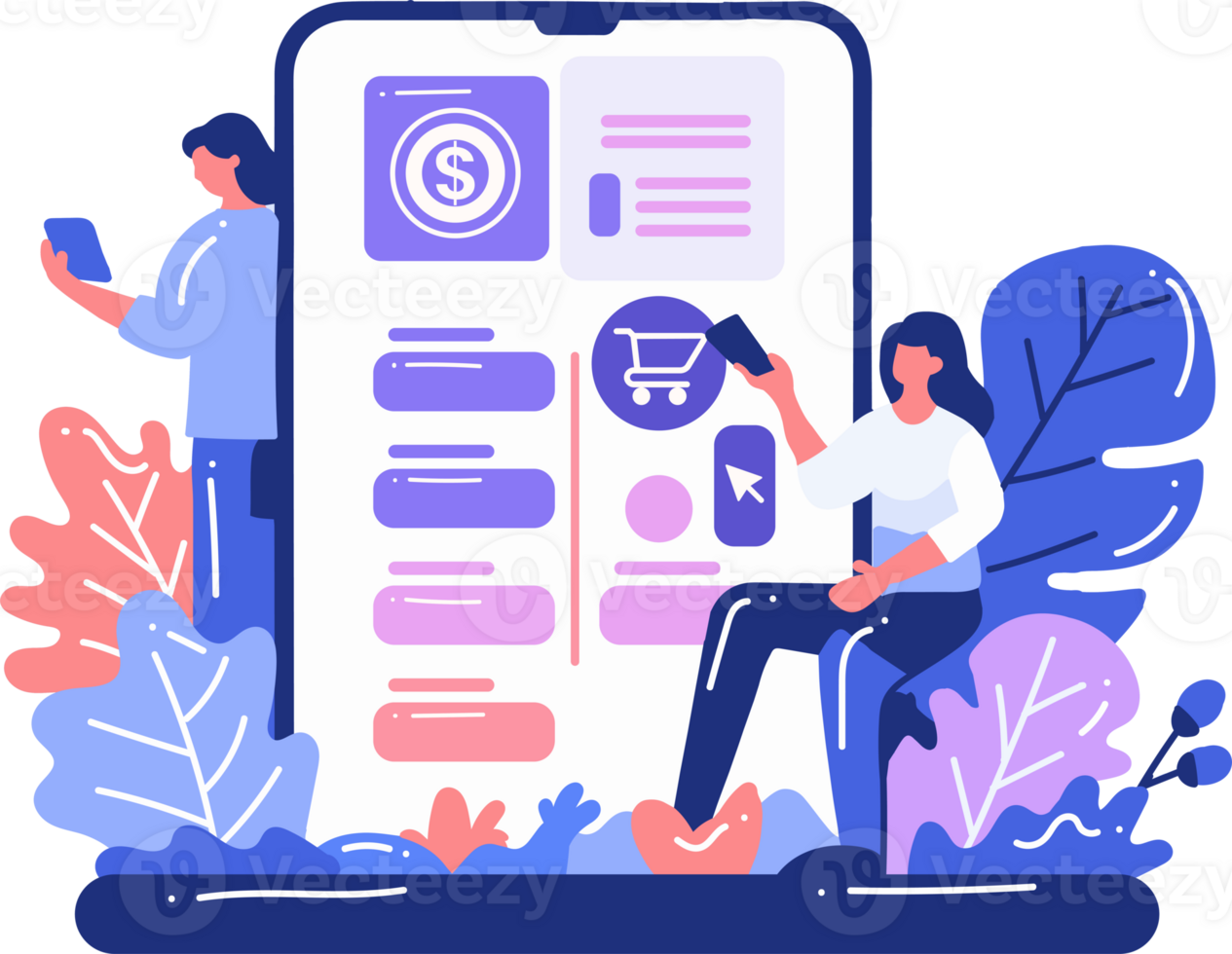 Smartphone and business in UX UI flat style png
