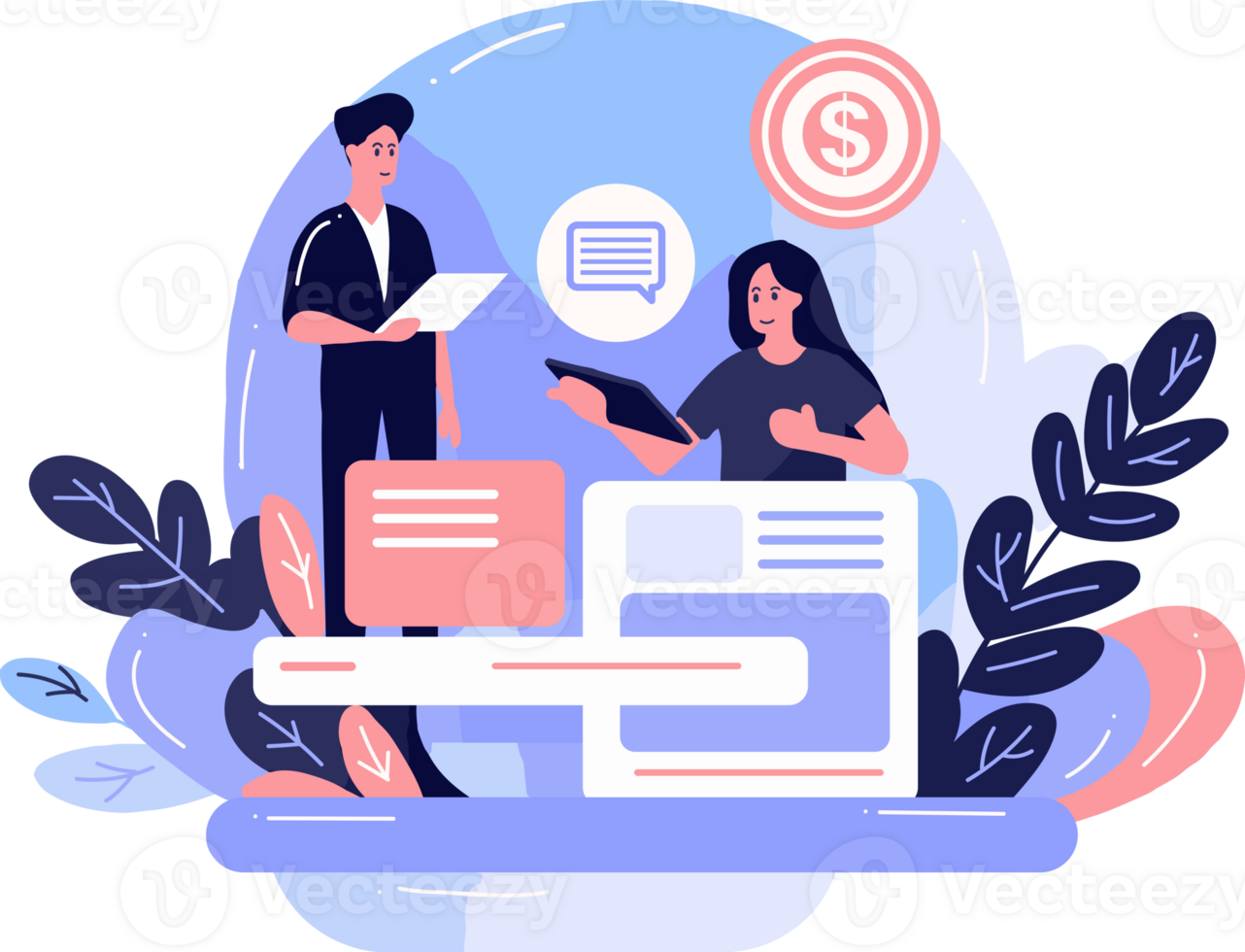 Smartphone and business in UX UI flat style png