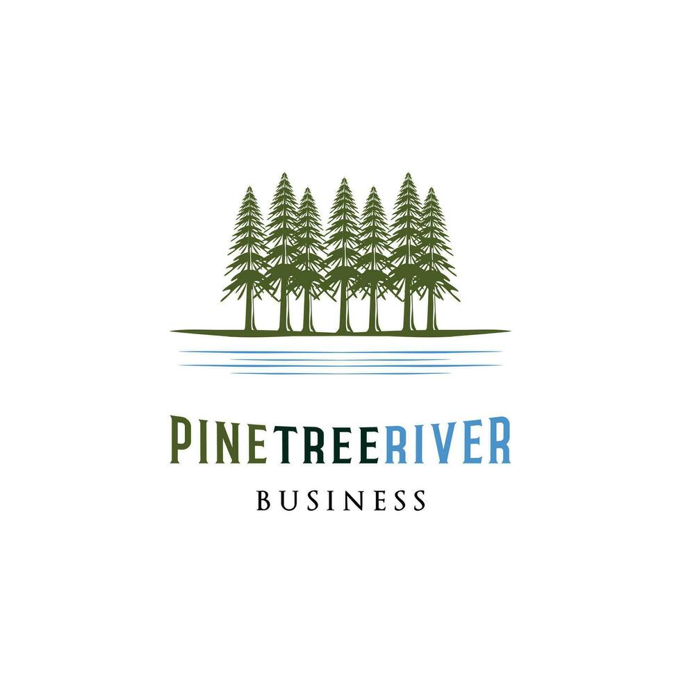 Pine Tree with River Icon Logo Design Template vector