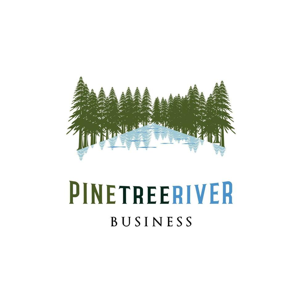 Pine Tree with River Icon Logo Design Template vector