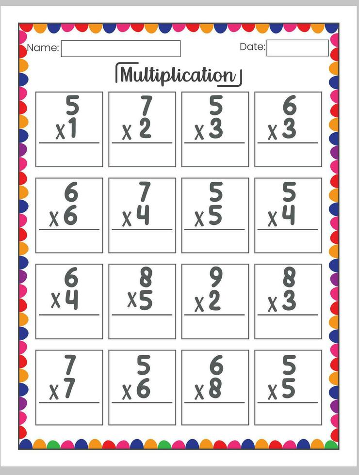 Multiplication Worksheet Math Activity vector