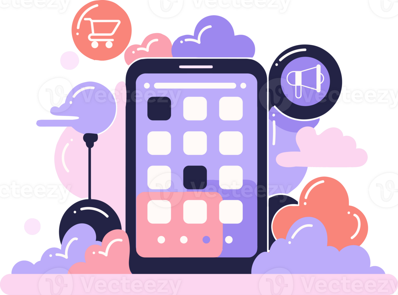 Smartphone and business in UX UI flat style png
