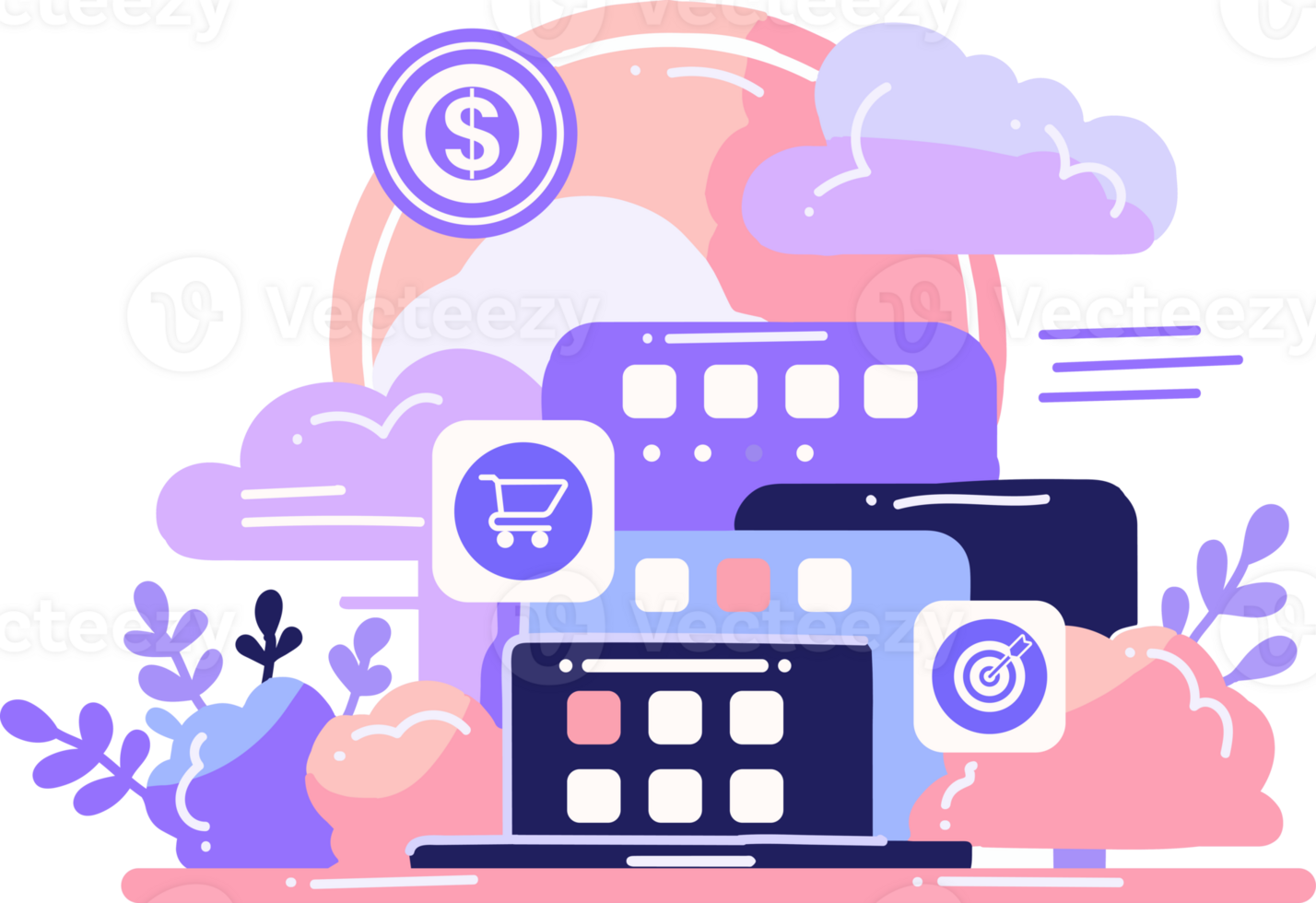 Smartphone and business in UX UI flat style png