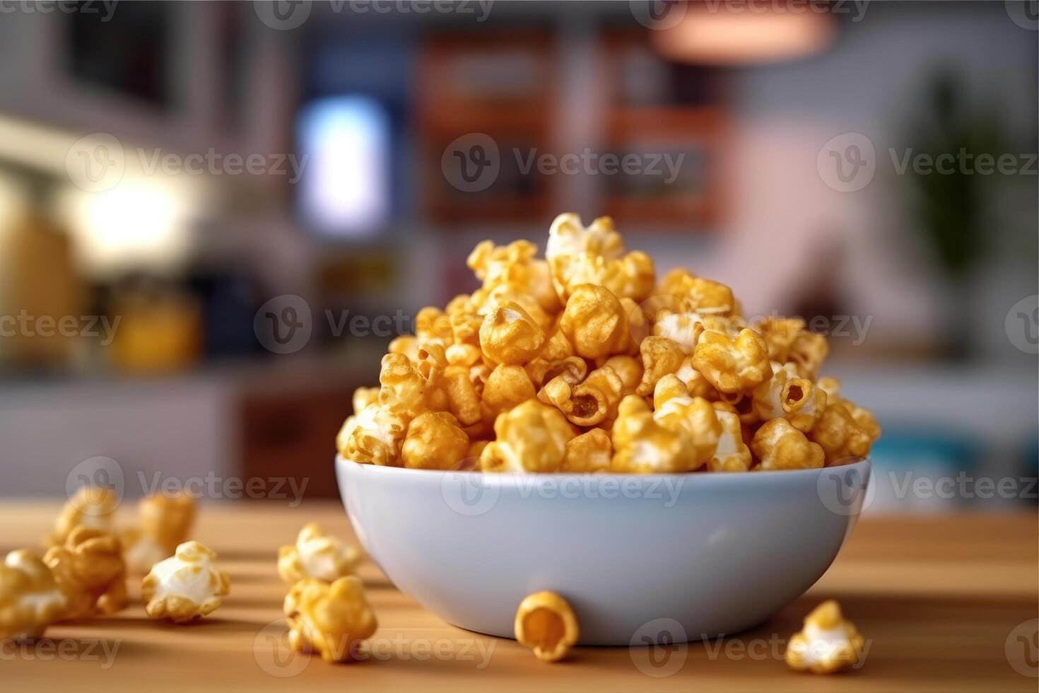 hyper realistic quality of caramel popcorn photo
