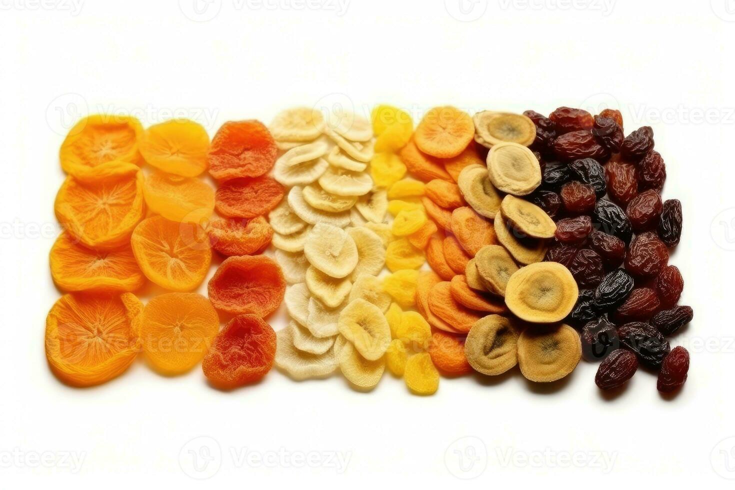 dried fruit white isolated background Food Photography AI Generated photo
