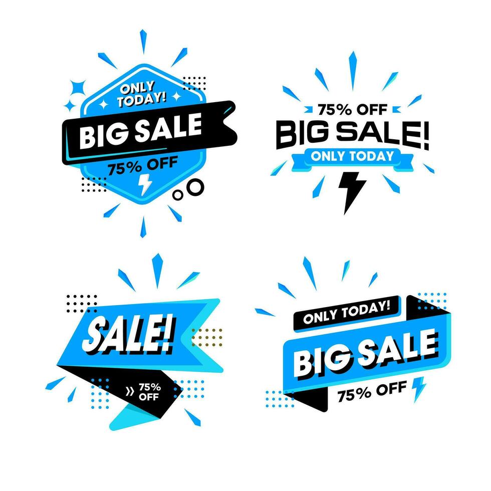 Percent big sale label icon on collection set. green and orange vector banner template 75 percent