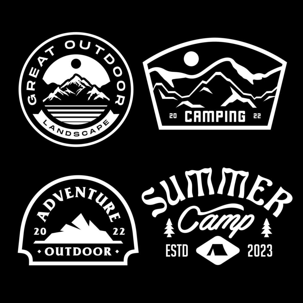 establecer colección de insignia de aventura vintage. logotipo de emblema de camping con ilustración de montaña en estilo retro hipster vector