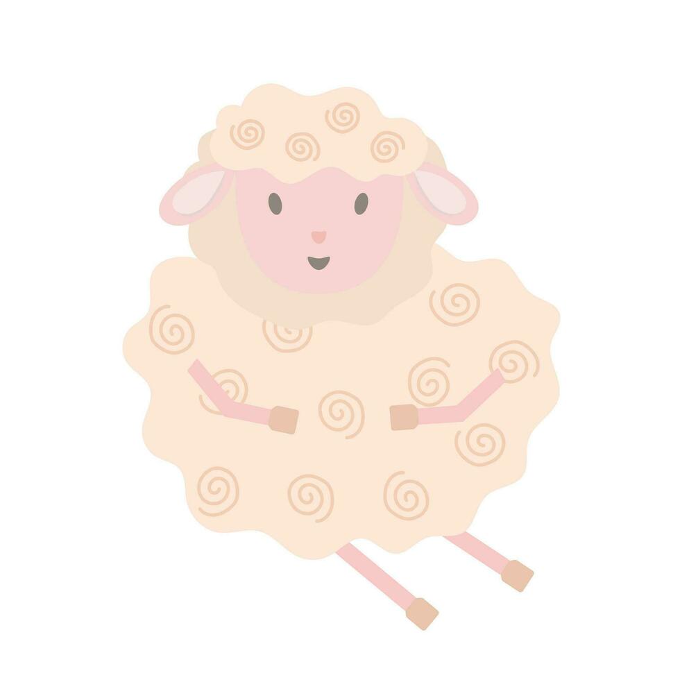 pequeño linda gracioso oveja en sencillo dibujos animados estilo vector ilustración para niños, granja rosado animal saludo tarjeta diseño para invitación, cumpleaños celebracion, niños Días festivos decoración
