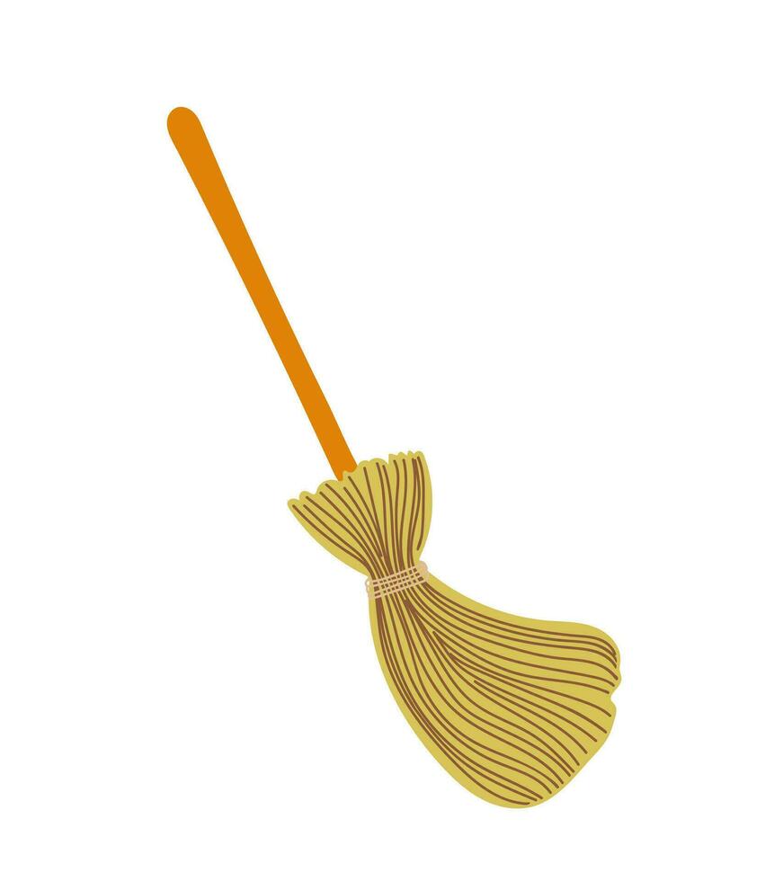 Old witch magic brooms hand drawn isolated vector illustration, Halloween party design element, a witch tool for Halloween or a cleaning household appliance, holiday symbol