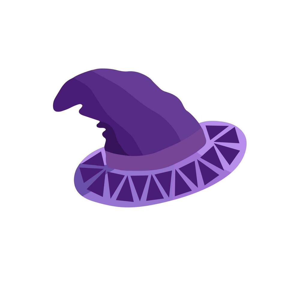 Witch hat cute fancy magic accessory vector flat style simple illustration, isolated object clipart useful for halloween party decoration, hand drawn image, cartoon spooky character