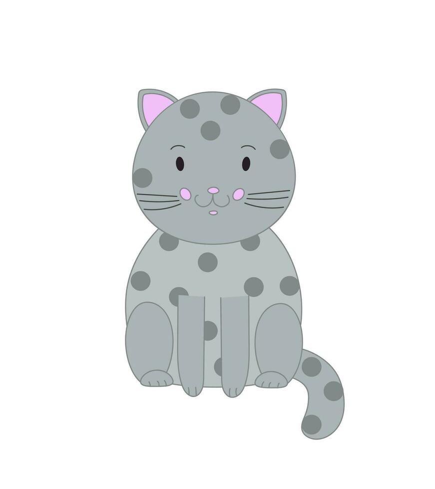 Cute grey cat in simple hand drawn style vector illustration, funny cartoon pet, domestic animal for children, decor, cards