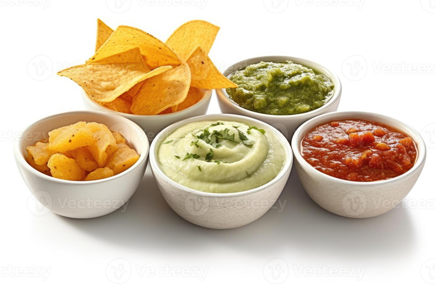 chips and dips flat lay Food Photography AI Generated photo