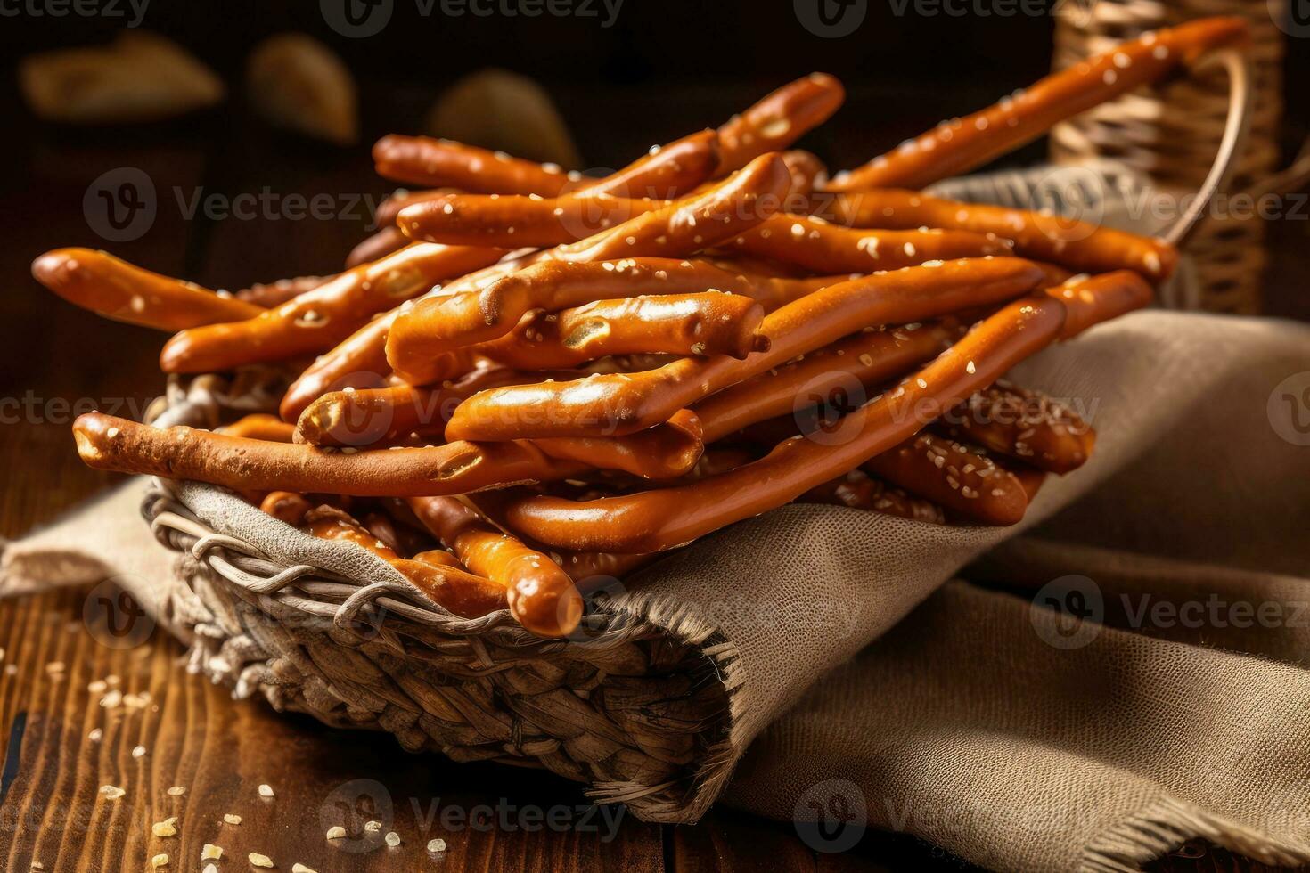 stock photo of pretzel sticks or pretzels in the kitchen table professional food photography ai generated