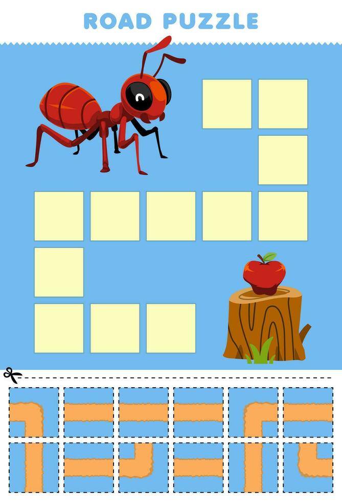 educación juego para niños la carretera rompecabezas ayuda hormiga moverse a madera Iniciar sesión imprimible error hoja de cálculo vector