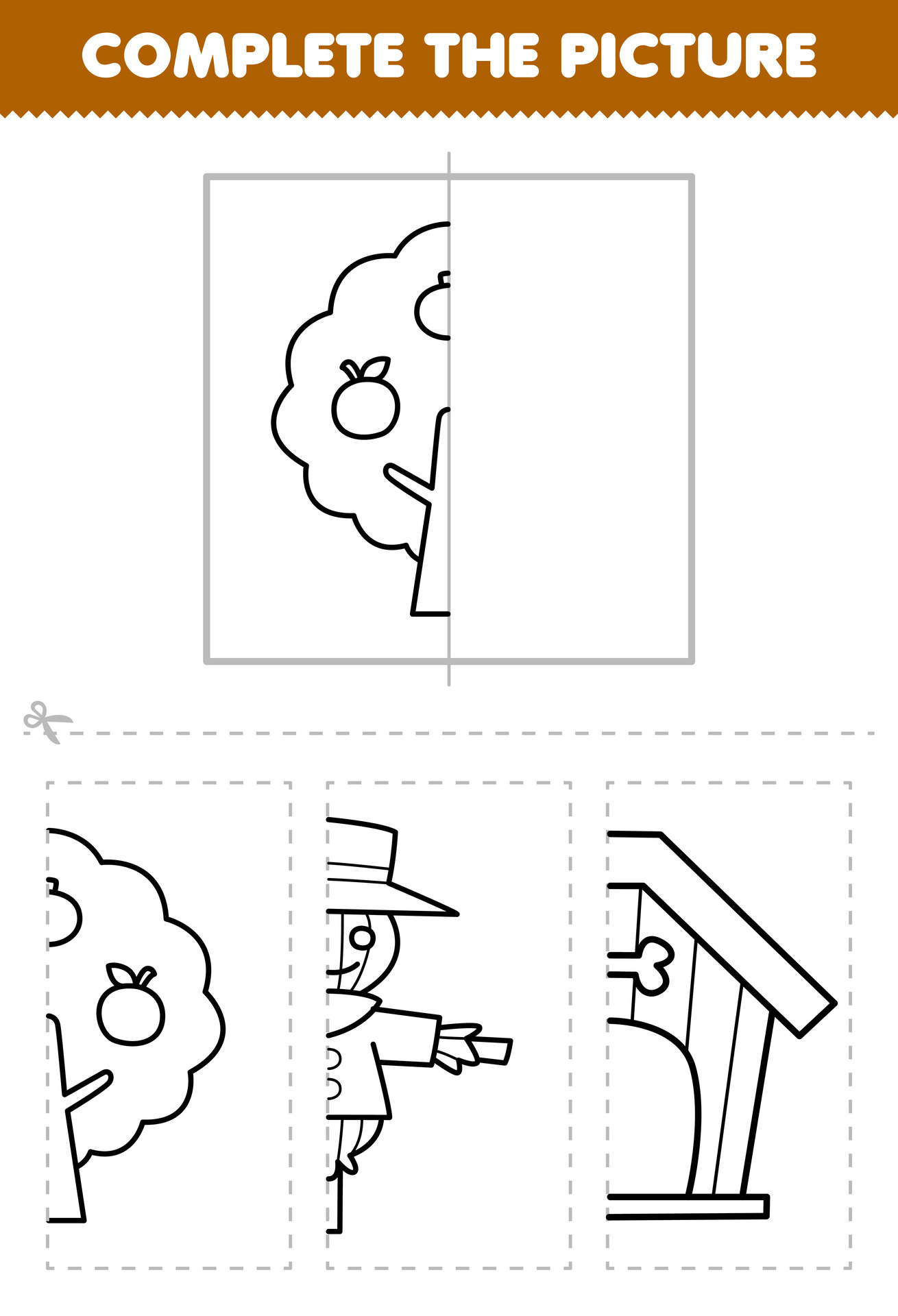 Education game for children cut and complete the picture of cute