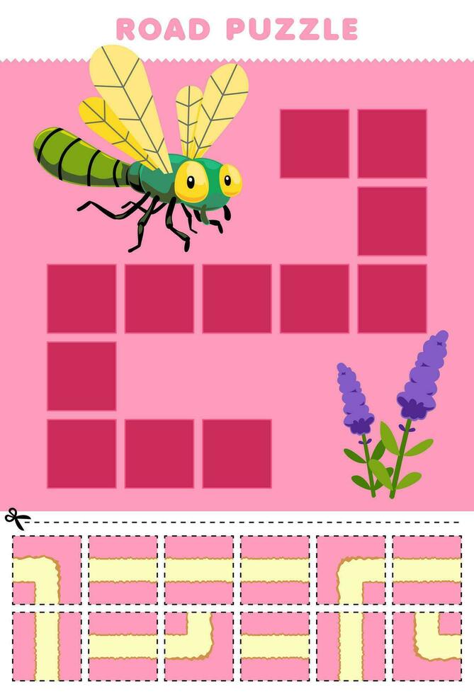 Education game for children road puzzle help bug move to flower printable bug worksheet vector