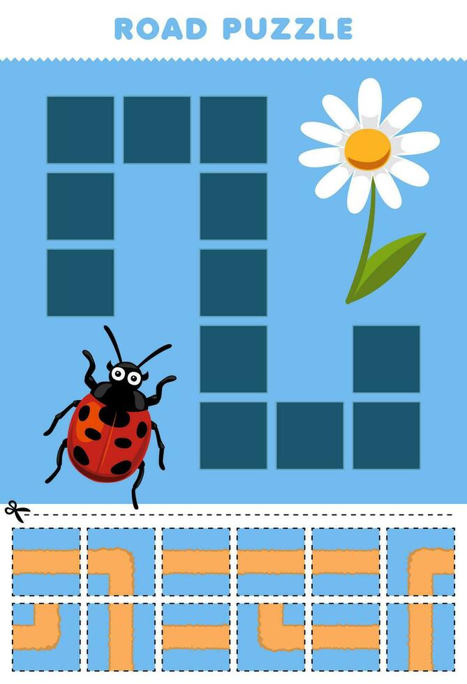 educación juego para niños la carretera rompecabezas ayuda mariquita moverse a flor imprimible error hoja de cálculo vector