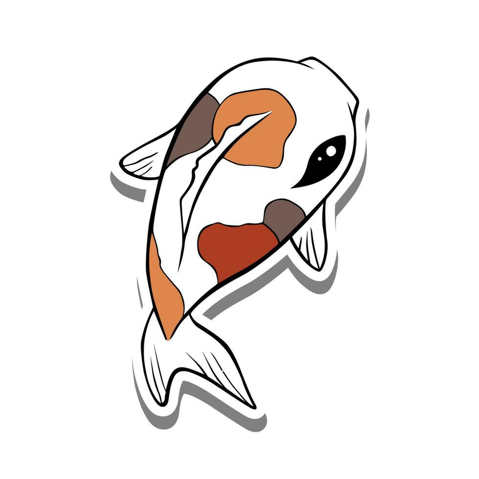 Cute little Chubby Carp on white silhouette and gray shadow. Vector illustration.