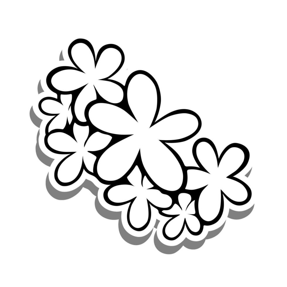 Black line Little Bouquet on white silhouette and gray shadow. Hand drawn cartoon style. Vector illustration for decorate, coloring and any design.