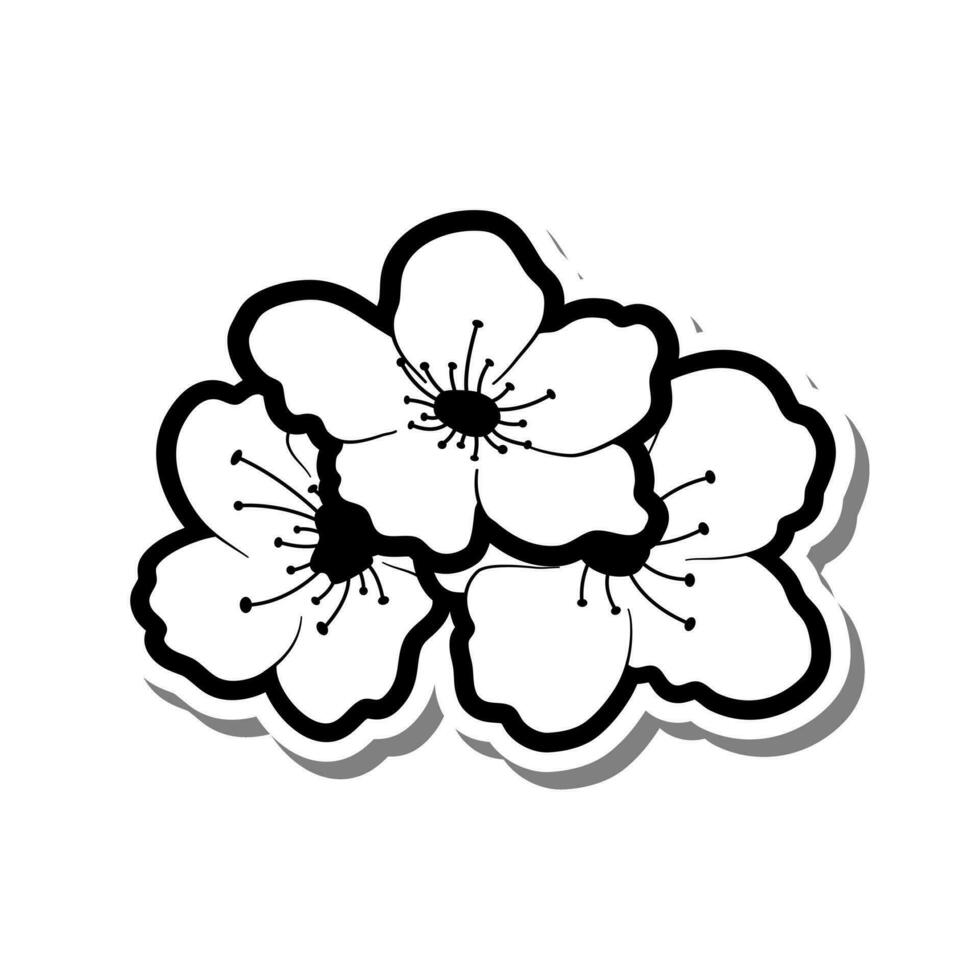 garabatear negro línea Cereza florecer, sakura flor en blanco antecedentes. vector ilustración para Decorar logo, boda, saludo tarjetas y ninguna diseño.