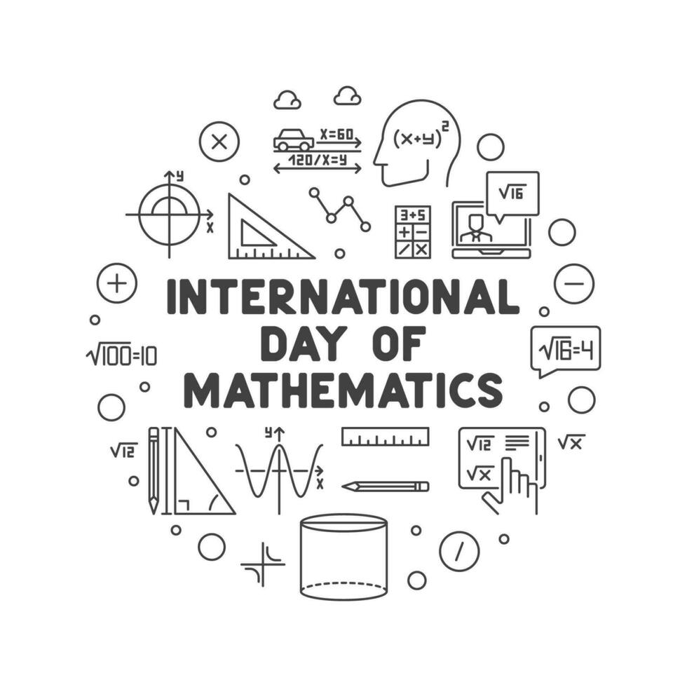 International Day of Mathematics vector line circular banner - IDM March 14 concept round illustration