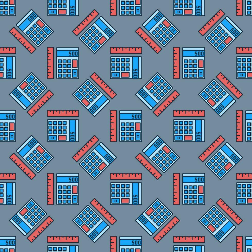 Calculator with Ruler vector Mathematics colored seamless pattern
