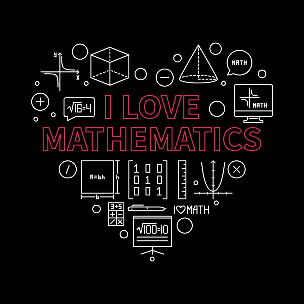 I Love Mathematics vector line heart shaped banner - Math concept illustration