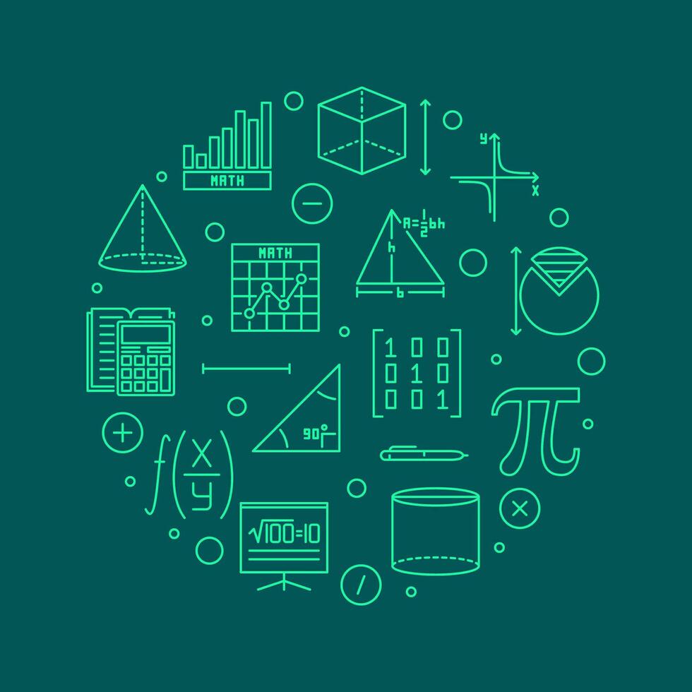 I Love Mathematics vector line round green banner. Math circular illustration