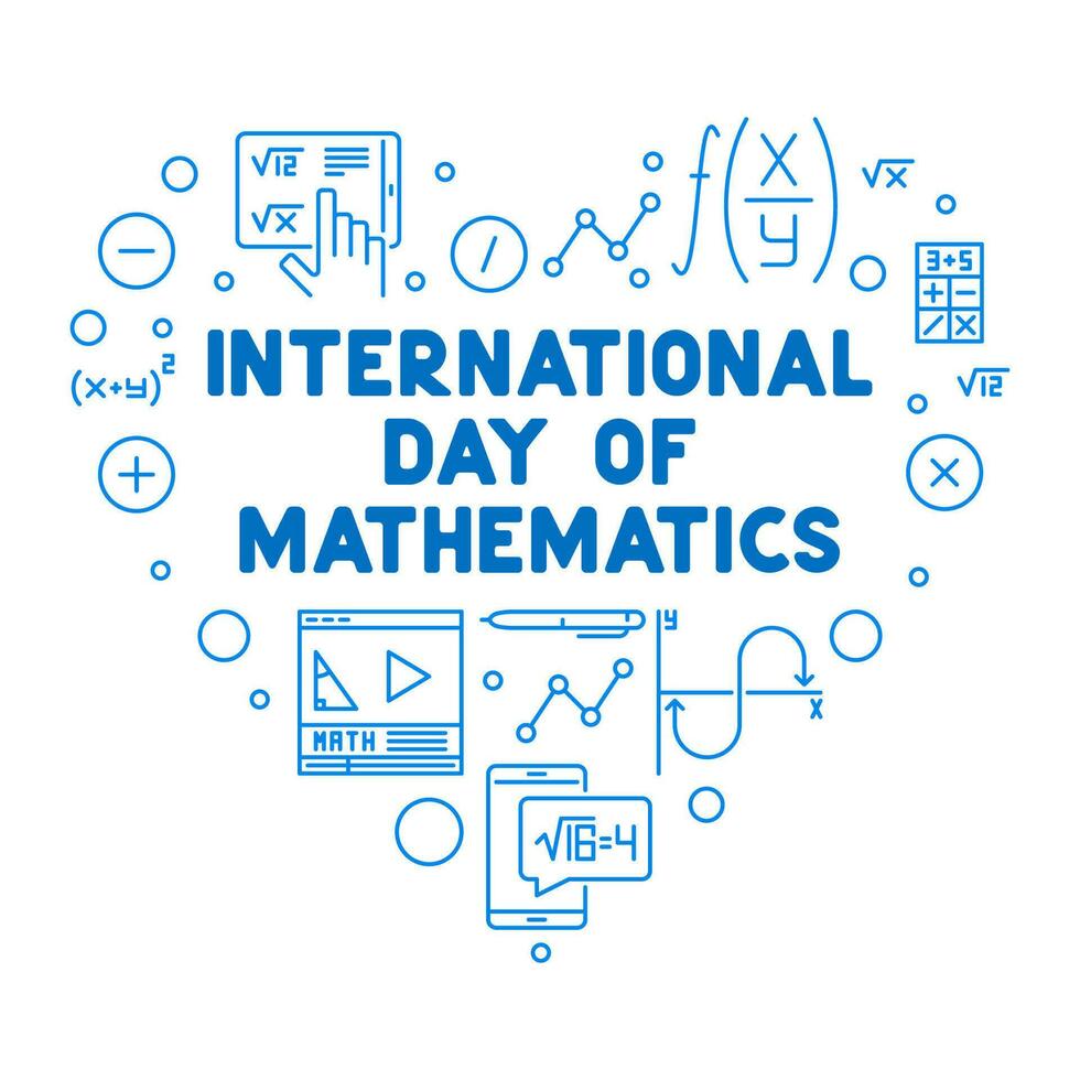 International Day of Mathematics - March 14 vector line heart shaped banner