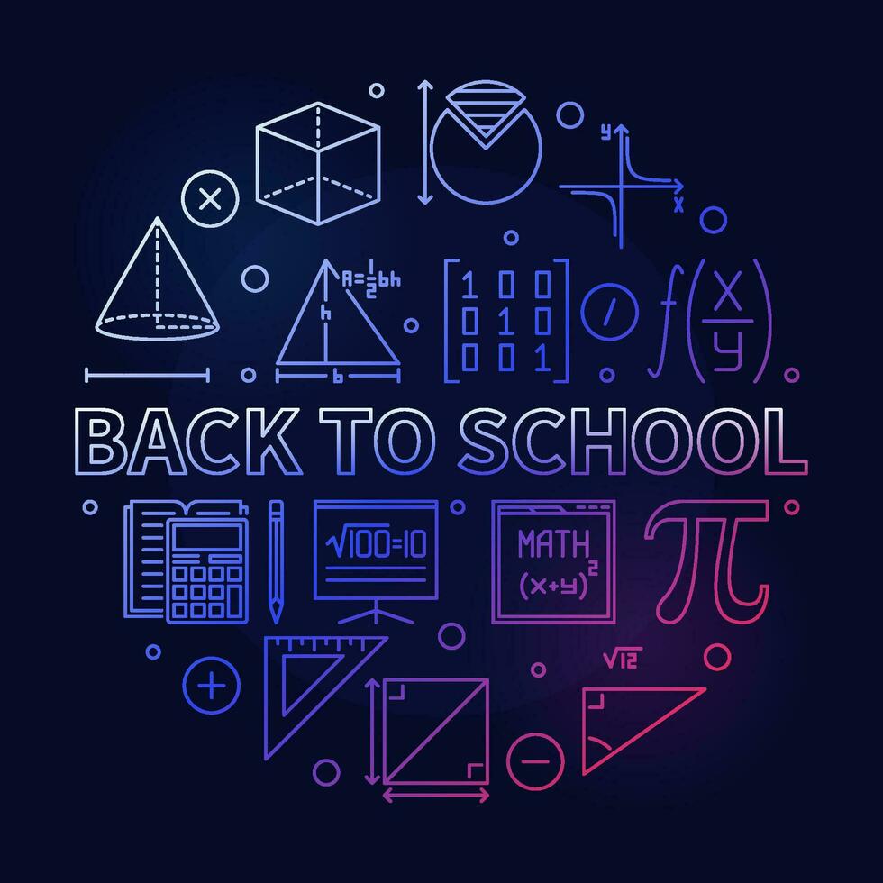 Back to School concept vector thin line round colored banner. Math illustration