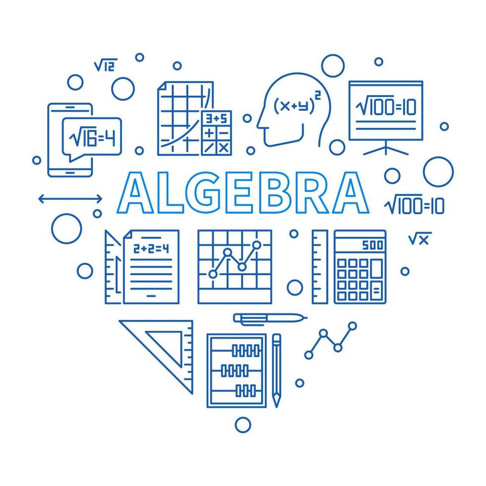 Algebra concept outline heart shape banner - vector illustration