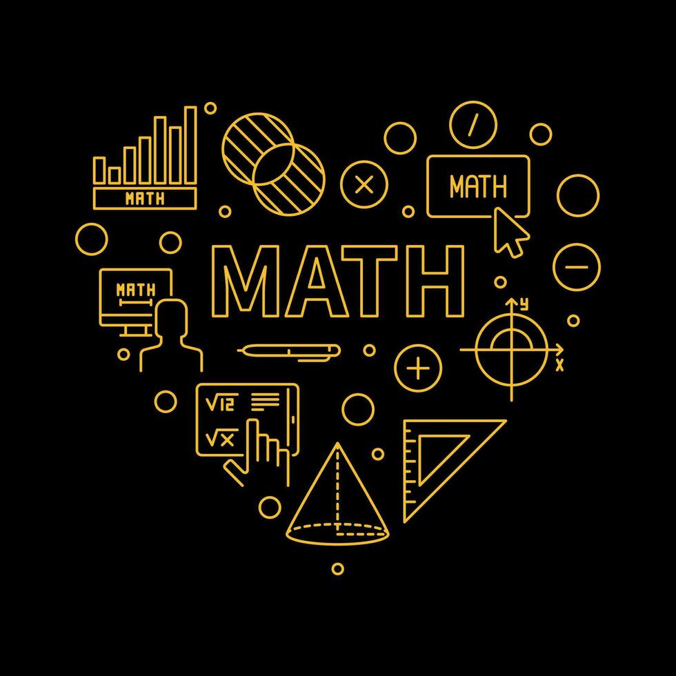 Math Heart vector concept outline banner - Math heart-shaped illustration