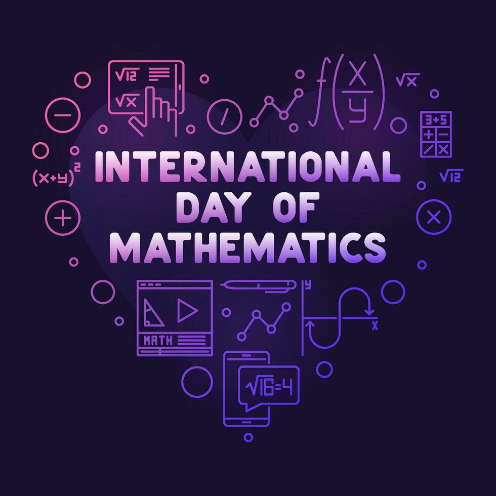 International Day of Mathematics vector outline heart shaped colorful banner. IDM concept illustration