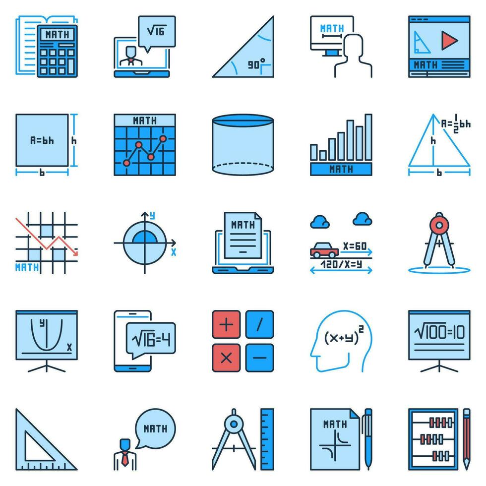 Math creative icons set. Mathematics Science concept colored vector signs