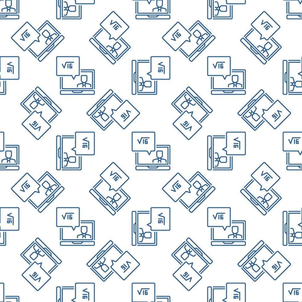 Laptop with Online Math Tutoring vector concept line seamless pattern