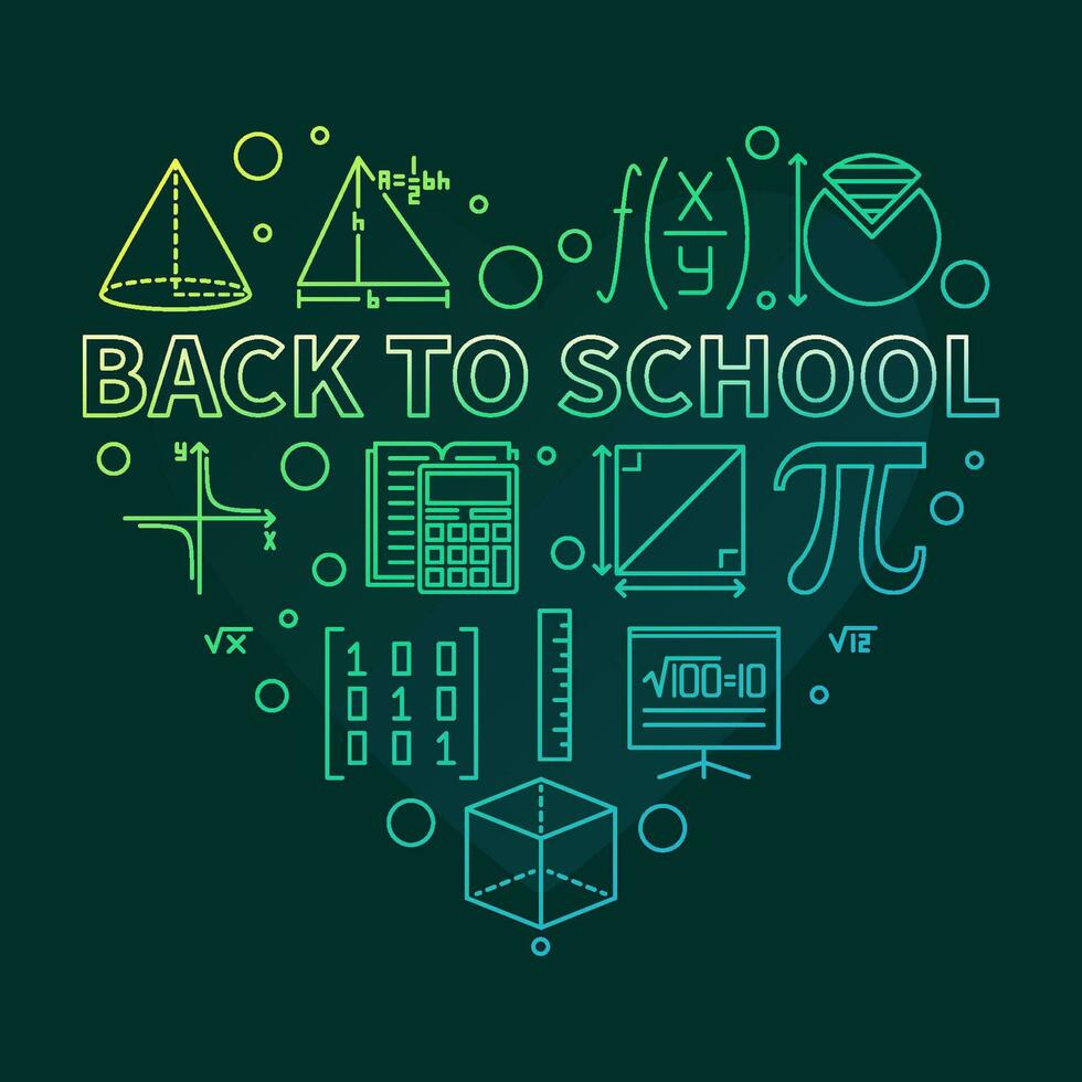 Back to School concept vector outline heart shape colored banner - Vector illustration