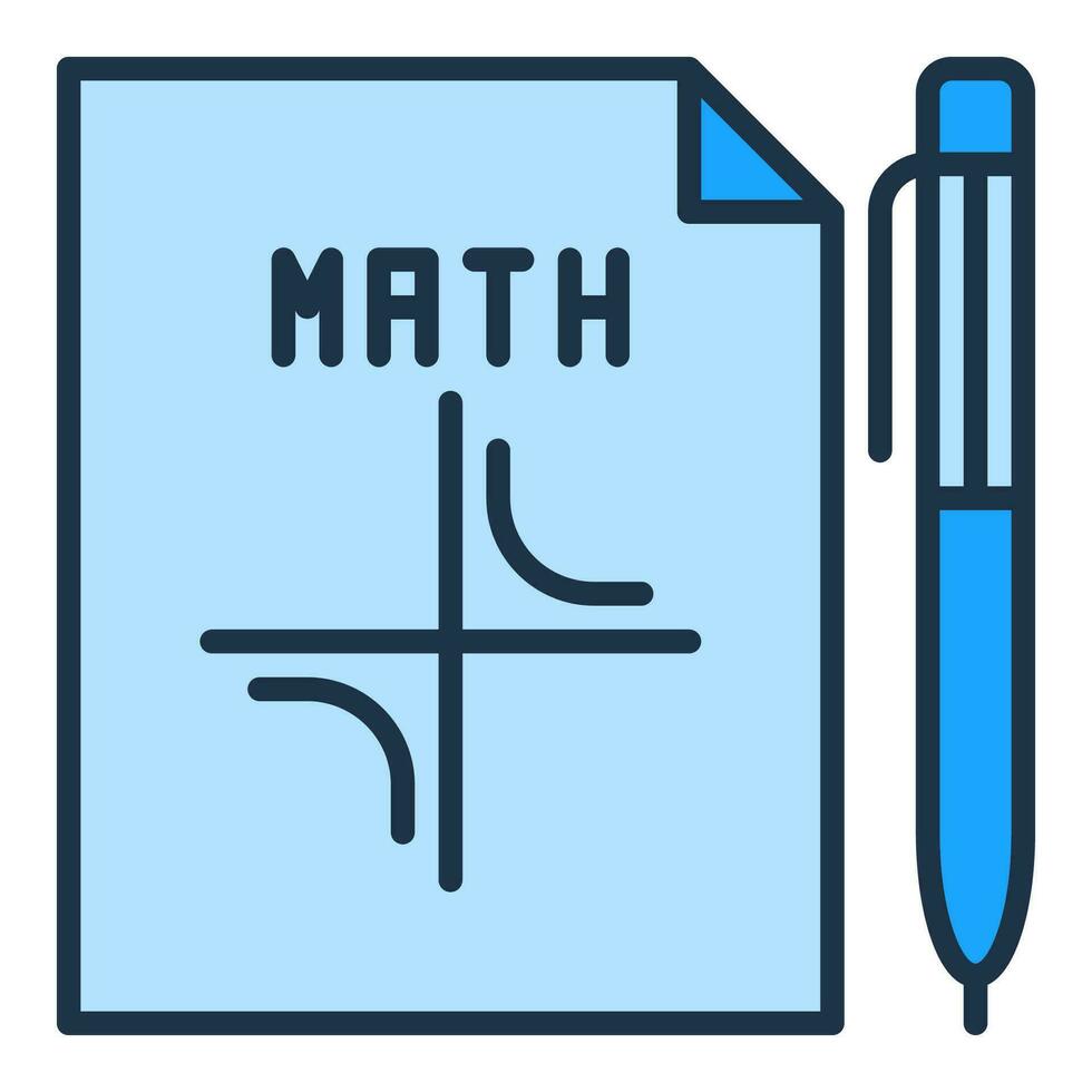 Mathematics Paper with Pen vector Math concept blue icon