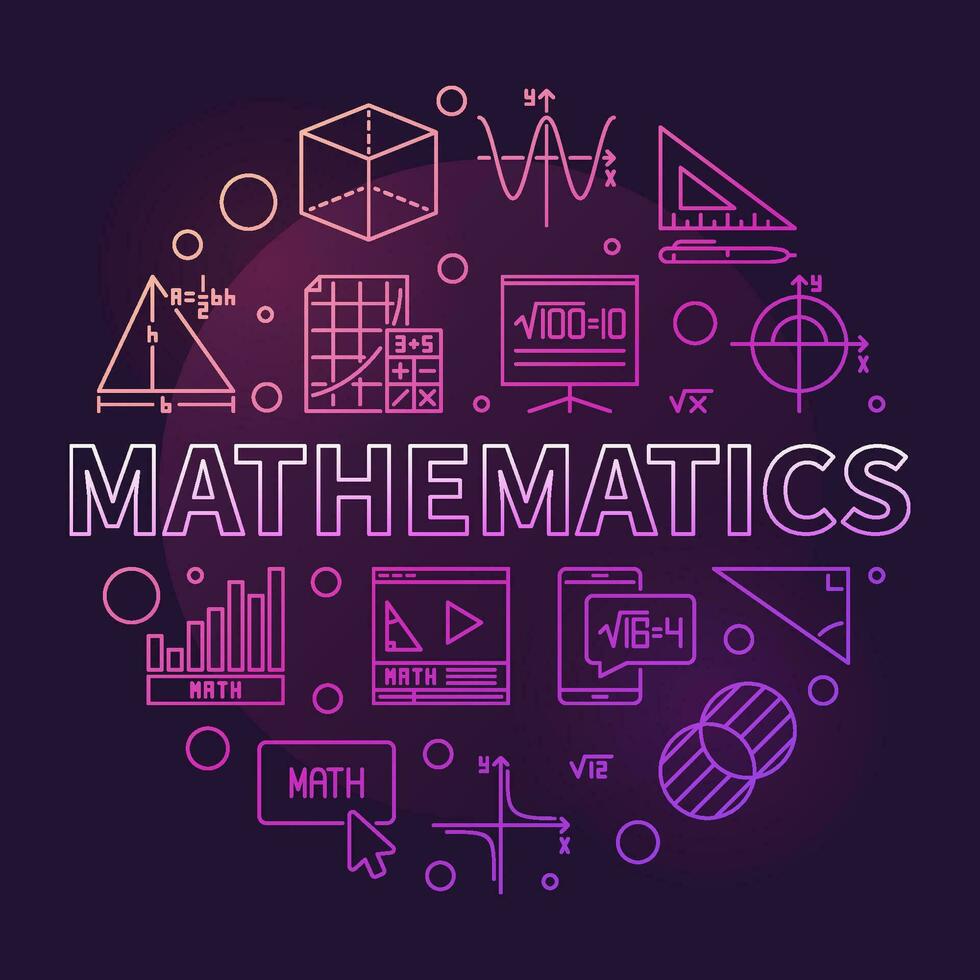 Mathematics concept vector thin line round creative banner - Math illustration