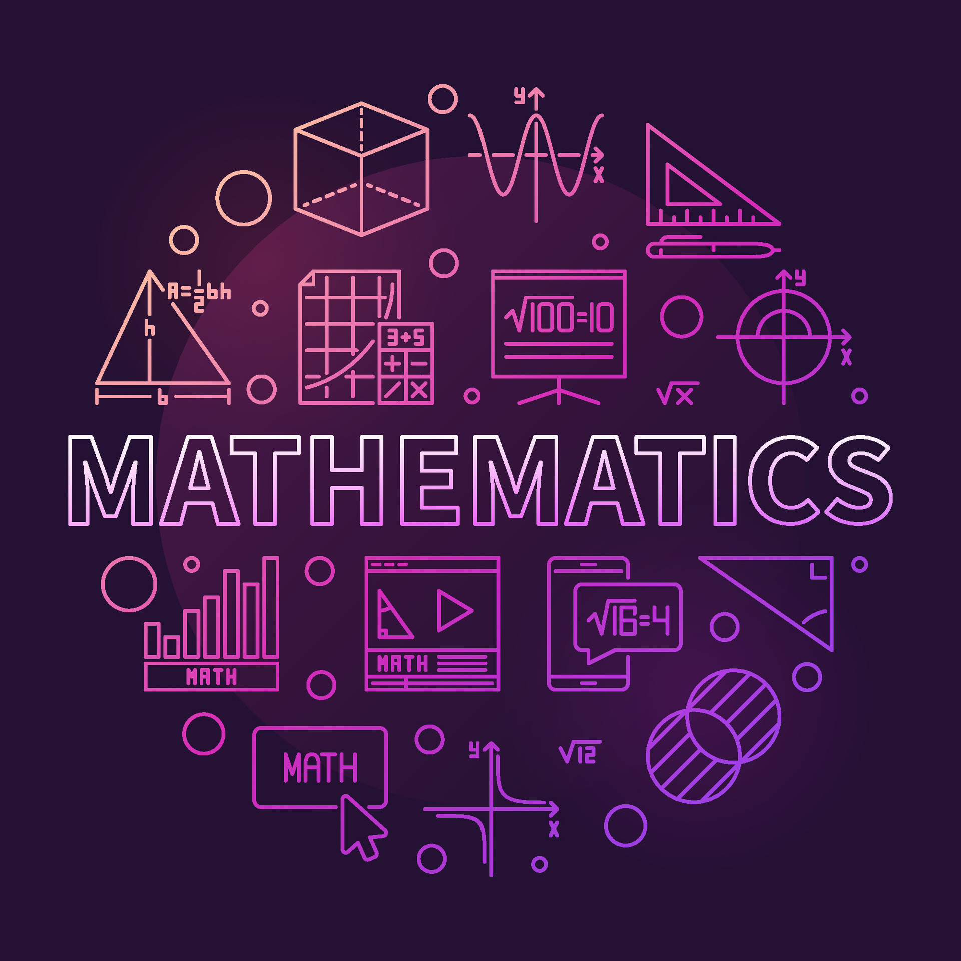 Mathematics concept vector thin line round creative banner Math