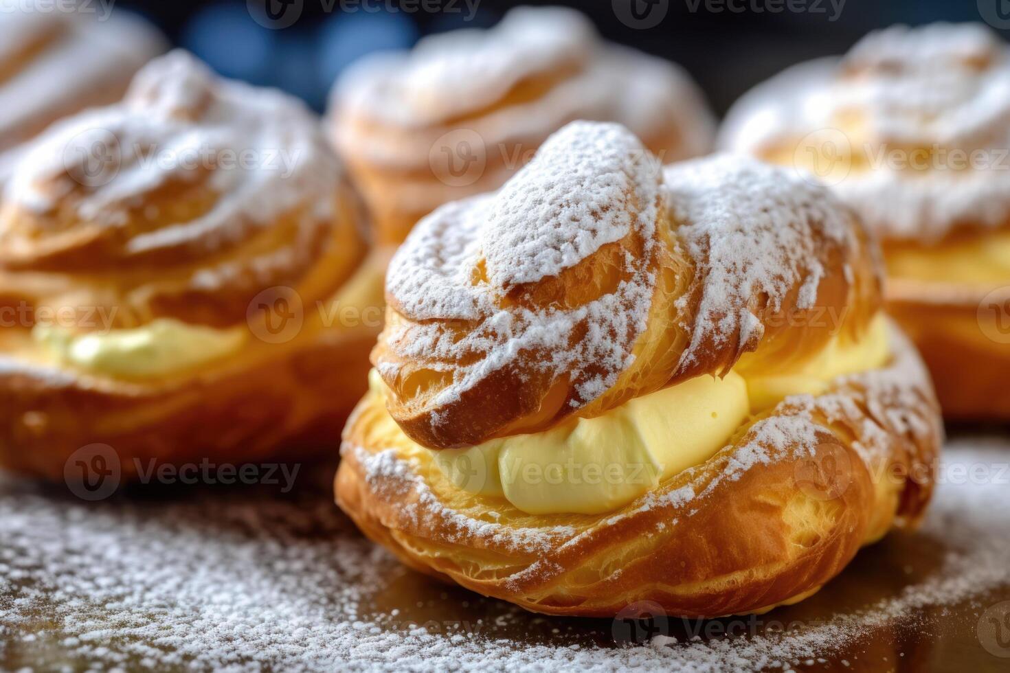 stock photo of Choux pastry with topping icing sugar food photography