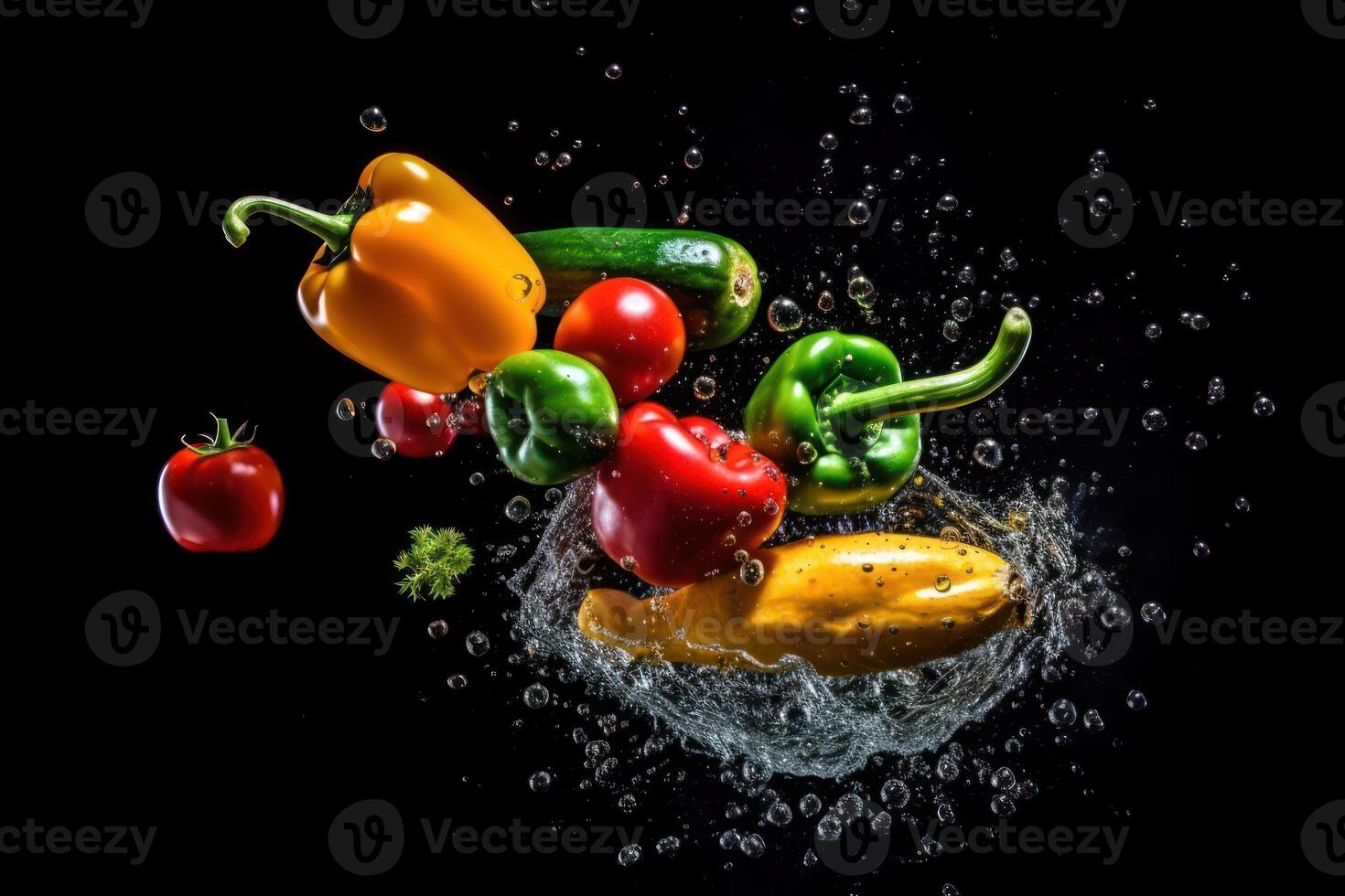 stock photo of vegetable flying through the air Editorial food photography