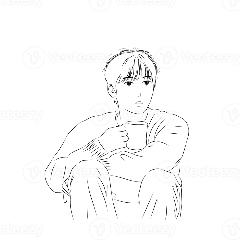 Coffee Enthusiast Illustration of a Man Enjoying a Cup of Coffee