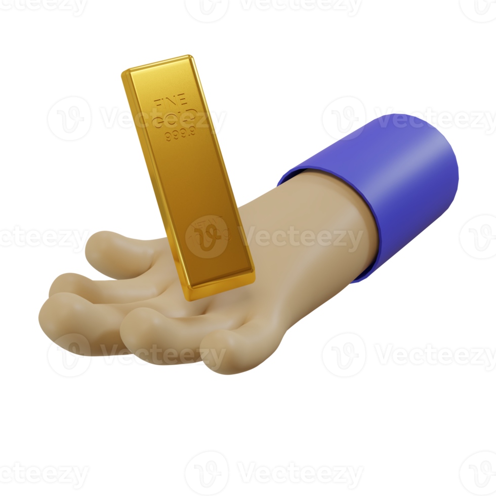 3d render of hands and gold bars. illustration concept of getting gold from gifts png